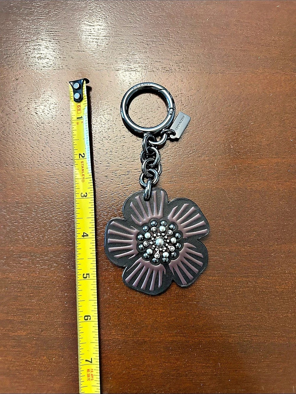 Coach Tea Rose Bag Charm Black Flower Keychain